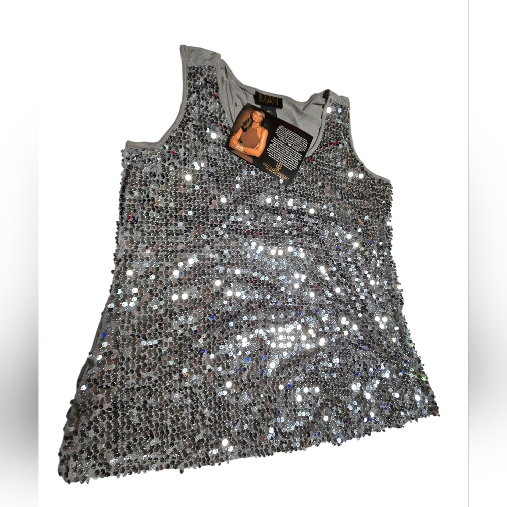 Silver Sequin Tank Top by Iman Size L